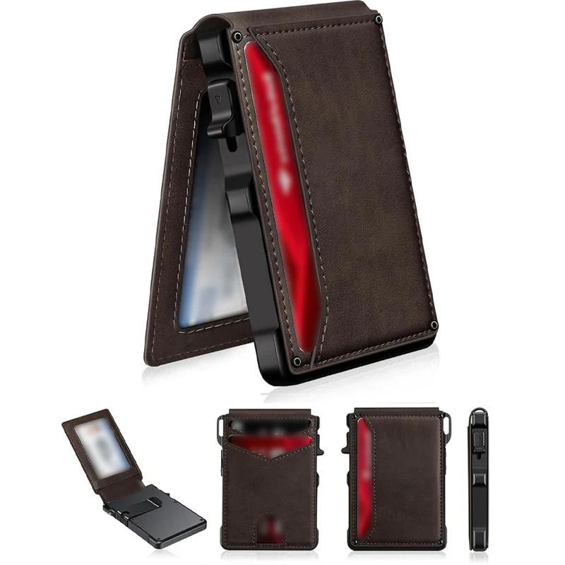Luxury Slim Leather RFID Pop-Up Wallet – Minimalist Card Holder for Men