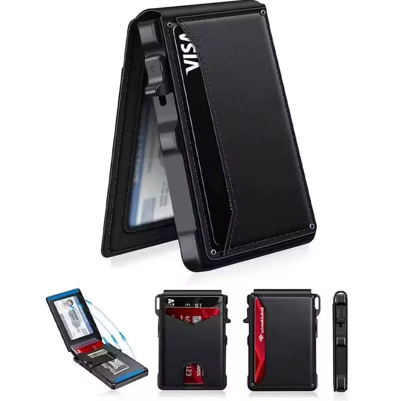 Luxury Slim Leather RFID Pop-Up Wallet – Minimalist Card Holder for Men