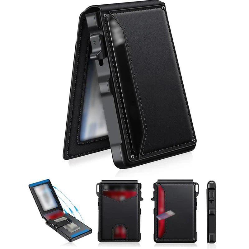 Luxury Slim Leather RFID Pop-Up Wallet – Minimalist Card Holder for Men