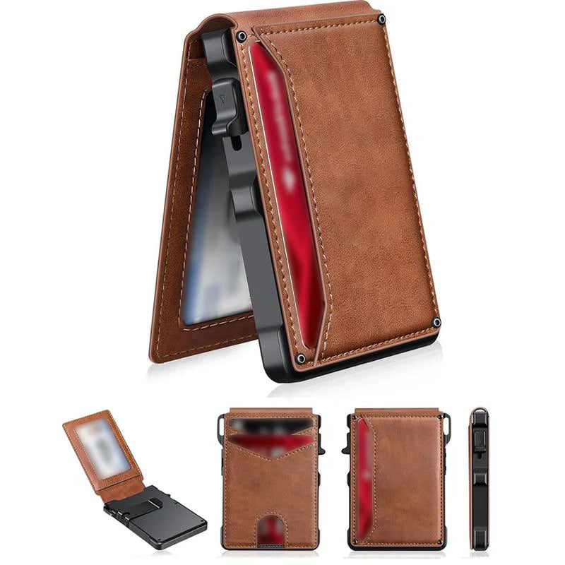 Luxury Slim Leather RFID Pop-Up Wallet – Minimalist Card Holder for Men