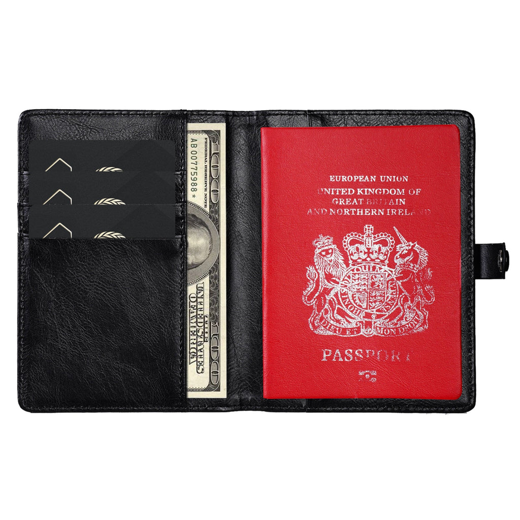Leather Passport Holder with AirTag Slot – RFID Travel Wallet for Passport, Cards & Documents