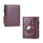 RFID AirTag Wallet for Men – Slim Leather Pop-Up Card Holder with Money Clip