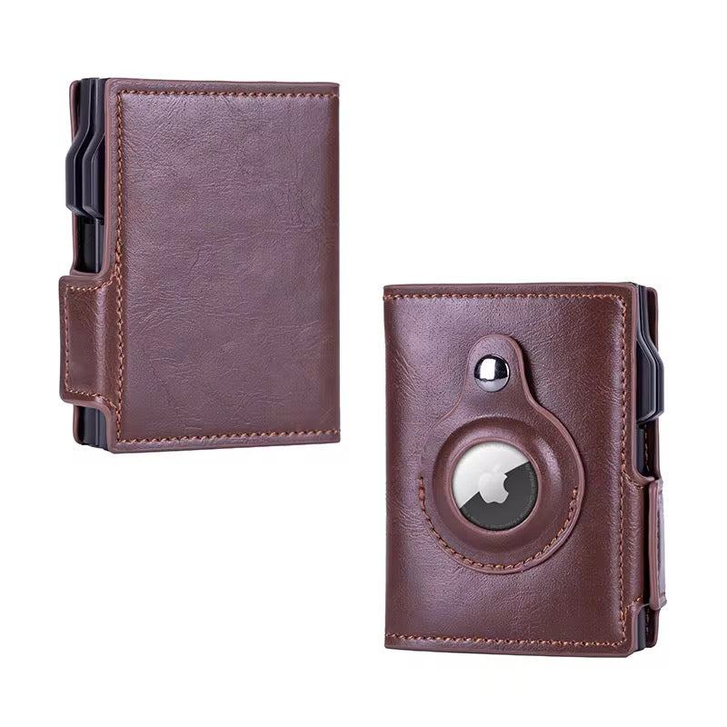 RFID AirTag Wallet for Men – Slim Leather Pop-Up Card Holder with Money Clip
