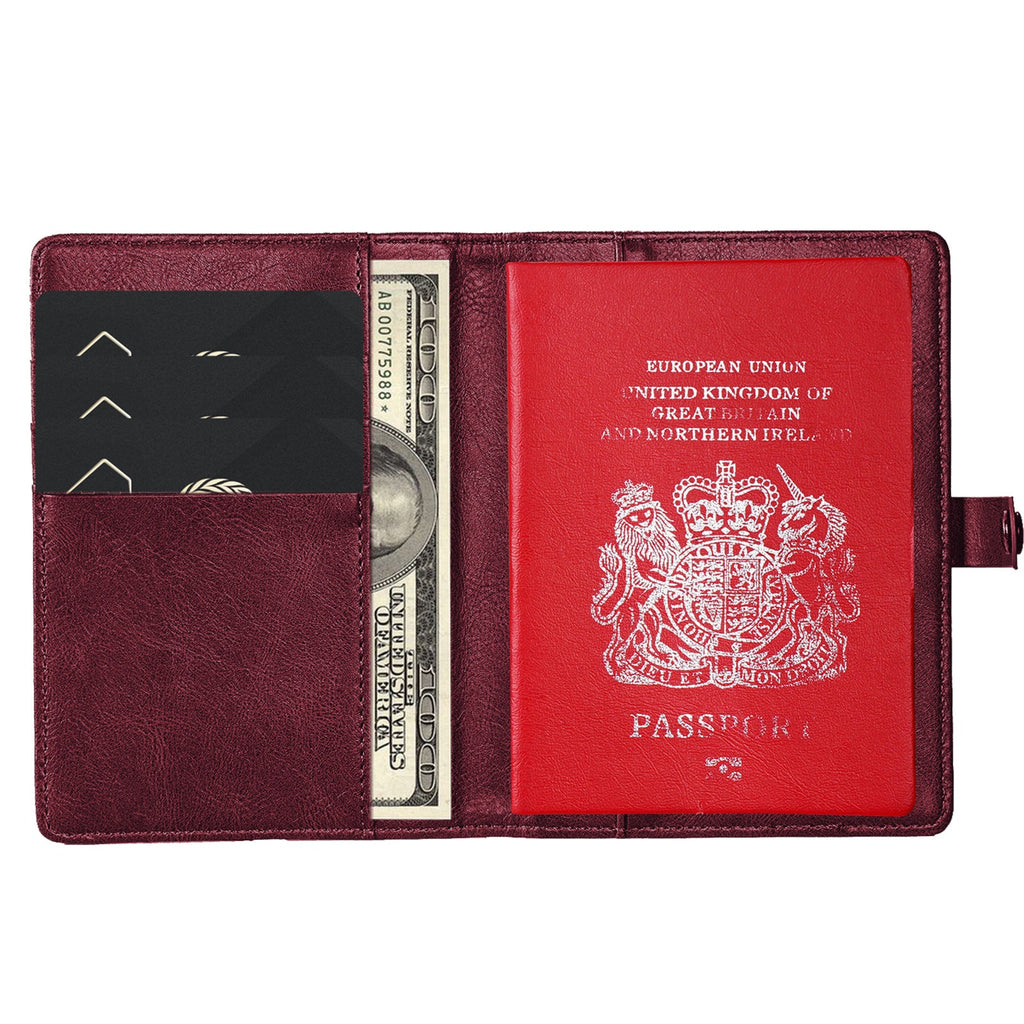 Leather Passport Holder with AirTag Slot – RFID Travel Wallet for Passport, Cards & Documents