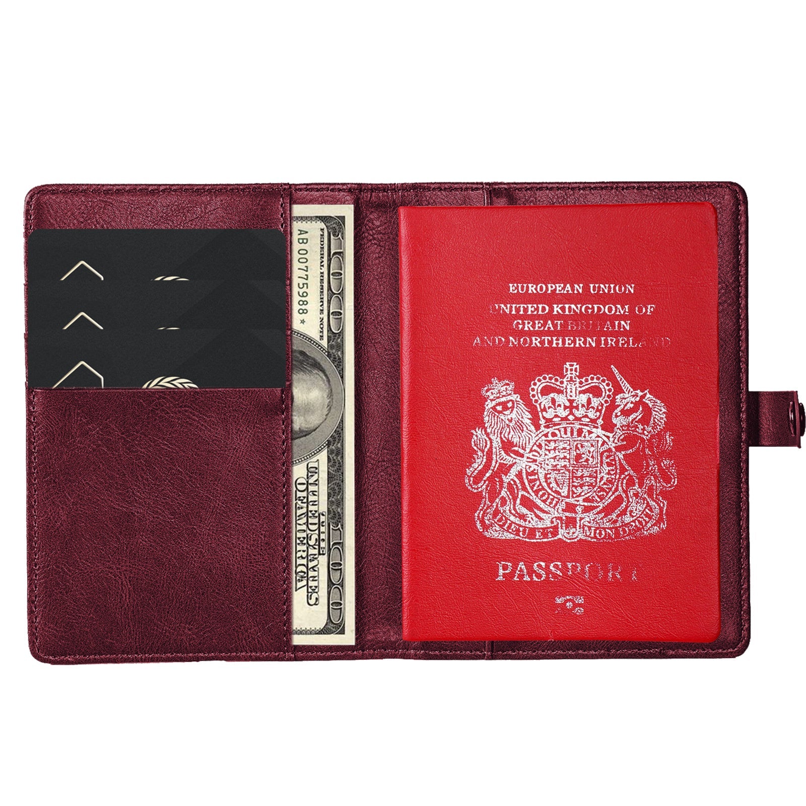 Leather Passport Holder with AirTag Slot – RFID Travel Wallet for Passport, Cards & Documents