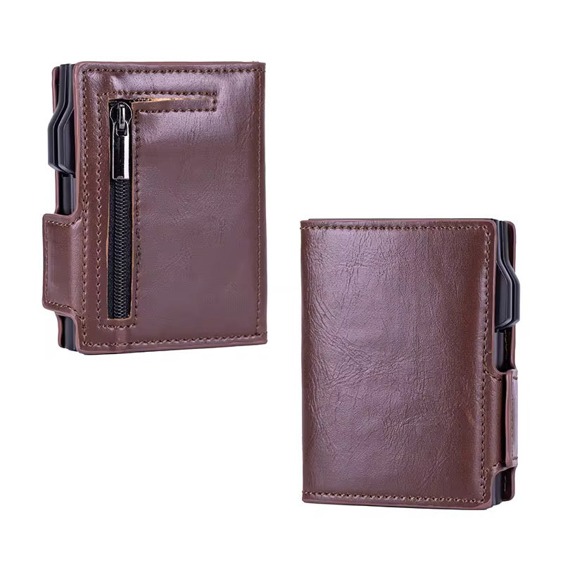 RFID AirTag Wallet for Men – Slim Leather Pop-Up Card Holder with Money Clip