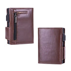 RFID AirTag Wallet for Men – Slim Leather Pop-Up Card Holder with Money Clip